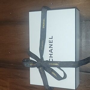 AUTHENTIC CHANEL GIFT BOX WITH A BLACK AND GOLD  CHANEL RIBBON
